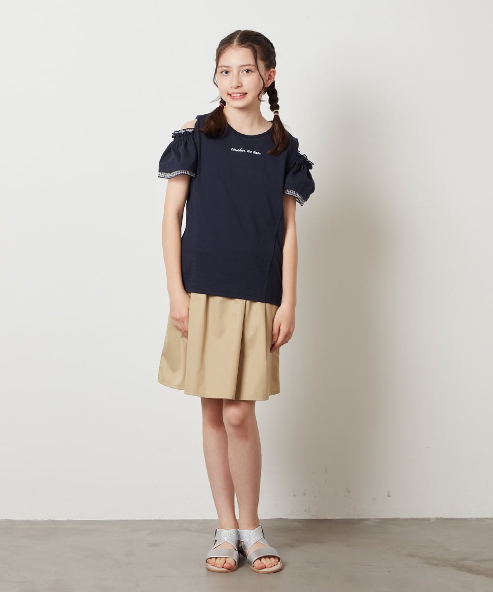 KJKGW04024 a.v.v KIDS(アー・ヴェ・ヴェ) [140-150]オフショルフリルスリーブカットソー ライトブルー