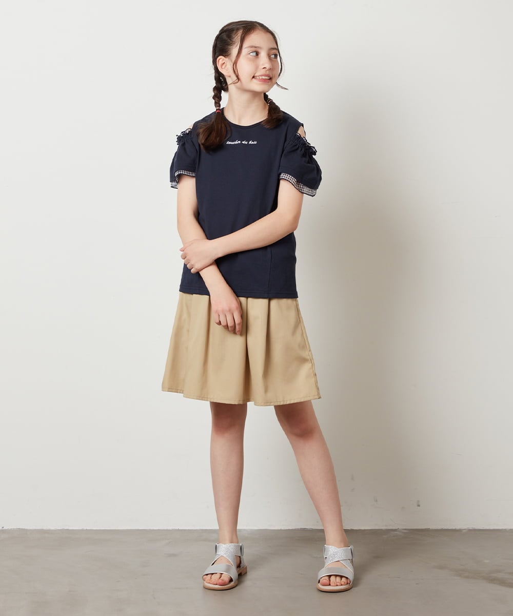 KJKGW04024 a.v.v KIDS(アー・ヴェ・ヴェ) [140-150]オフショルフリルスリーブカットソー ライトブルー