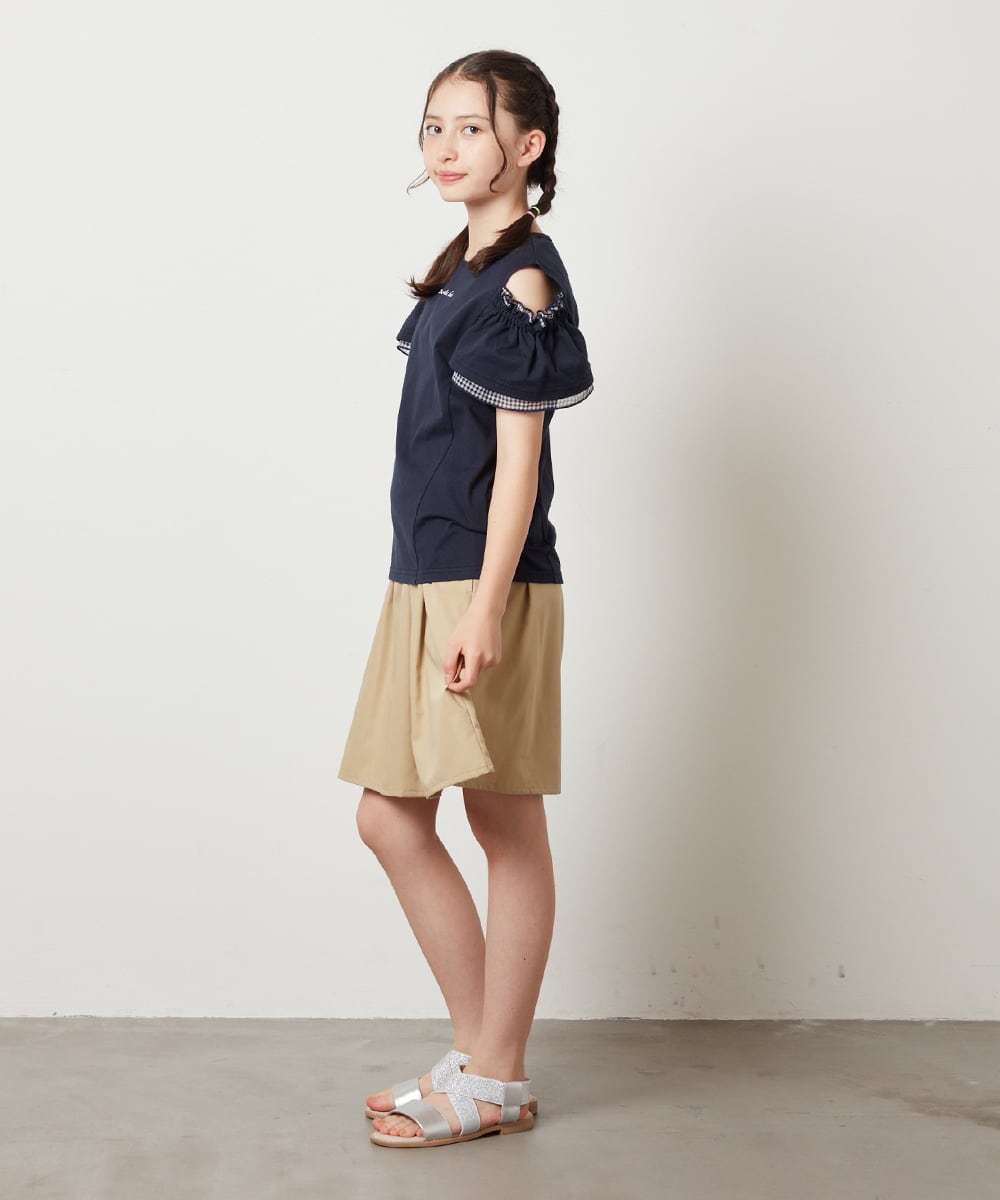 KJKGW04024 a.v.v KIDS(アー・ヴェ・ヴェ) [140-150]オフショルフリルスリーブカットソー ライトブルー
