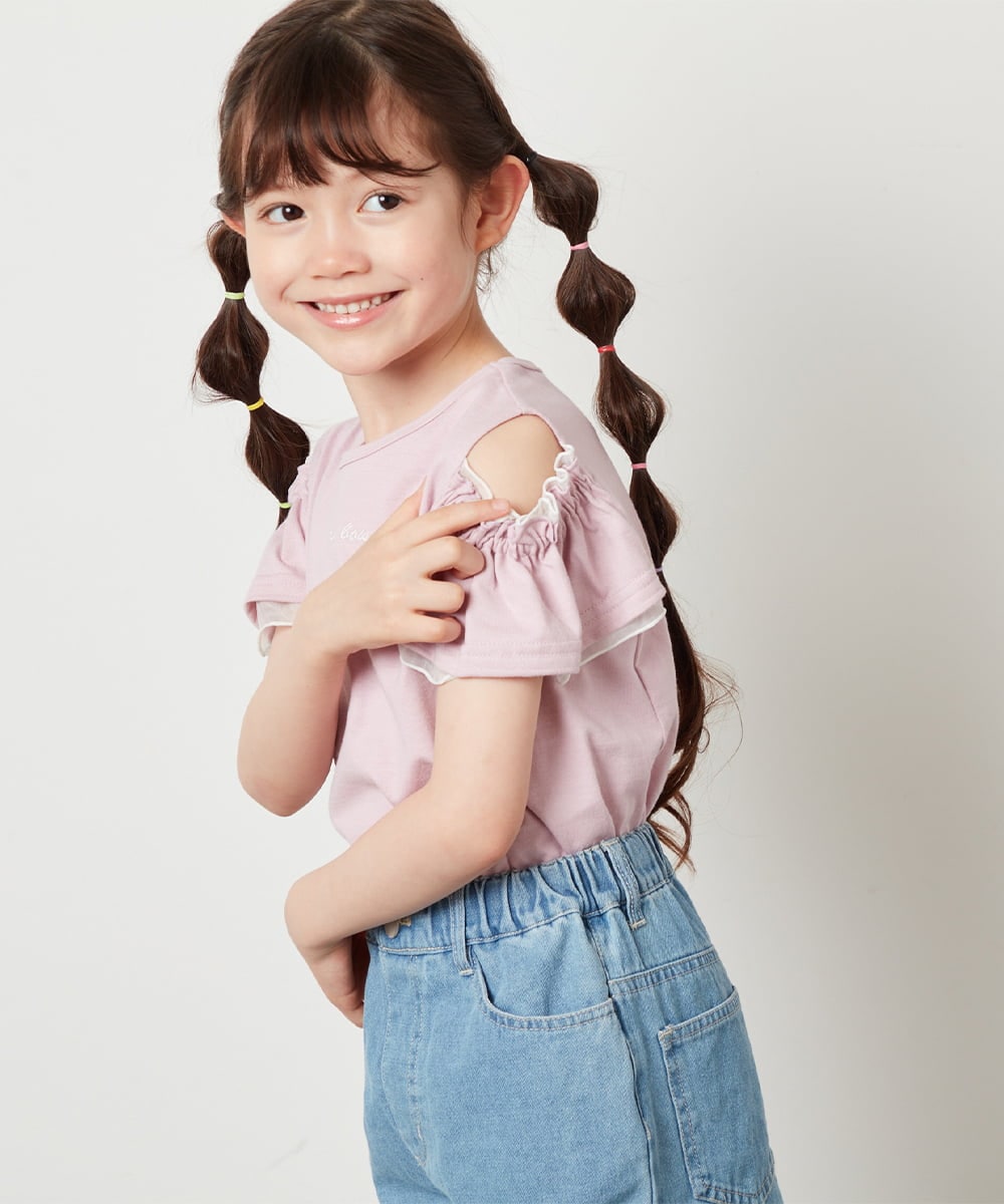 KJKGW04024 a.v.v KIDS(アー・ヴェ・ヴェ) [140-150]オフショルフリルスリーブカットソー ライトブルー