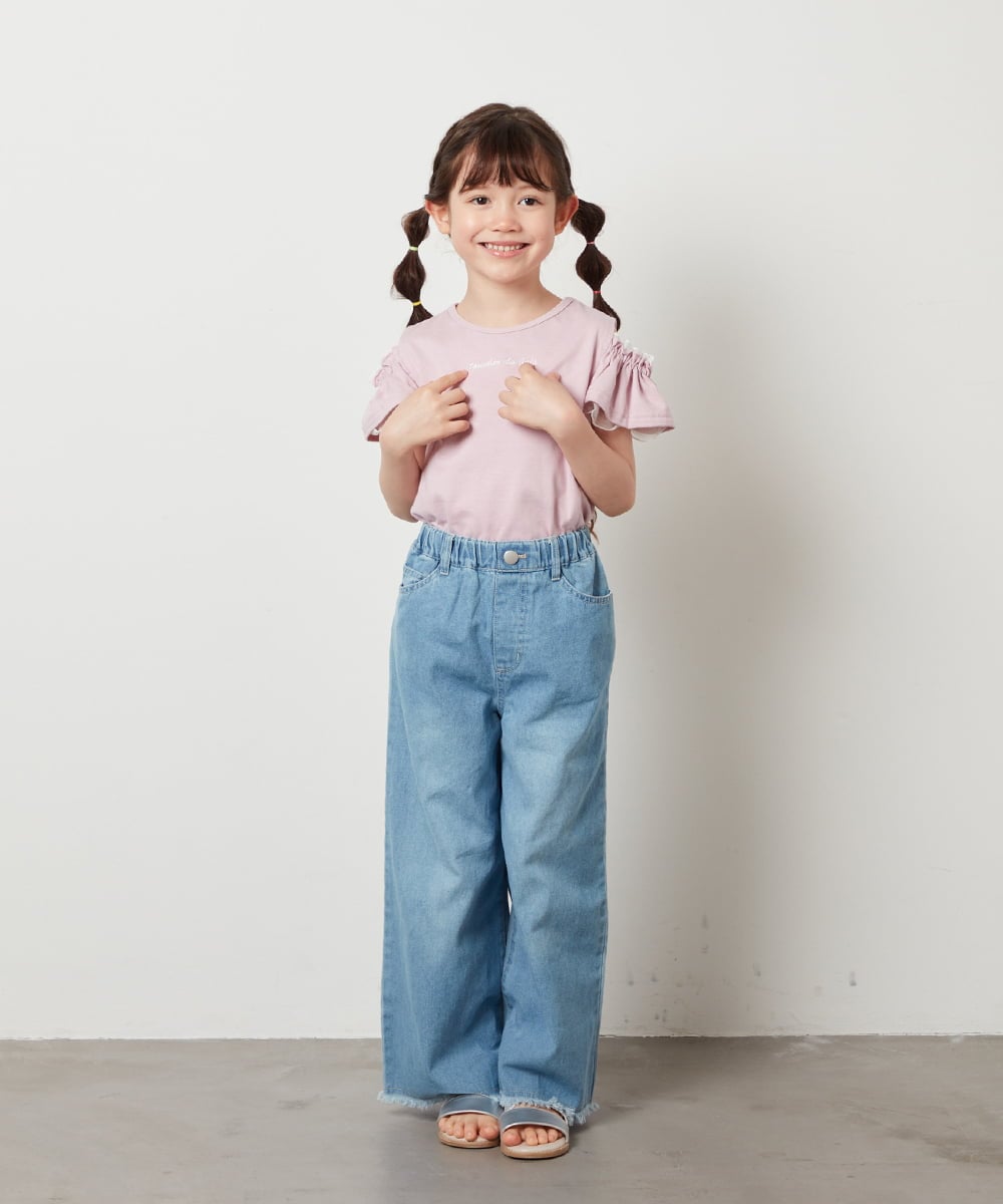 KJKGW04024 a.v.v KIDS(アー・ヴェ・ヴェ) [140-150]オフショルフリルスリーブカットソー ライトブルー