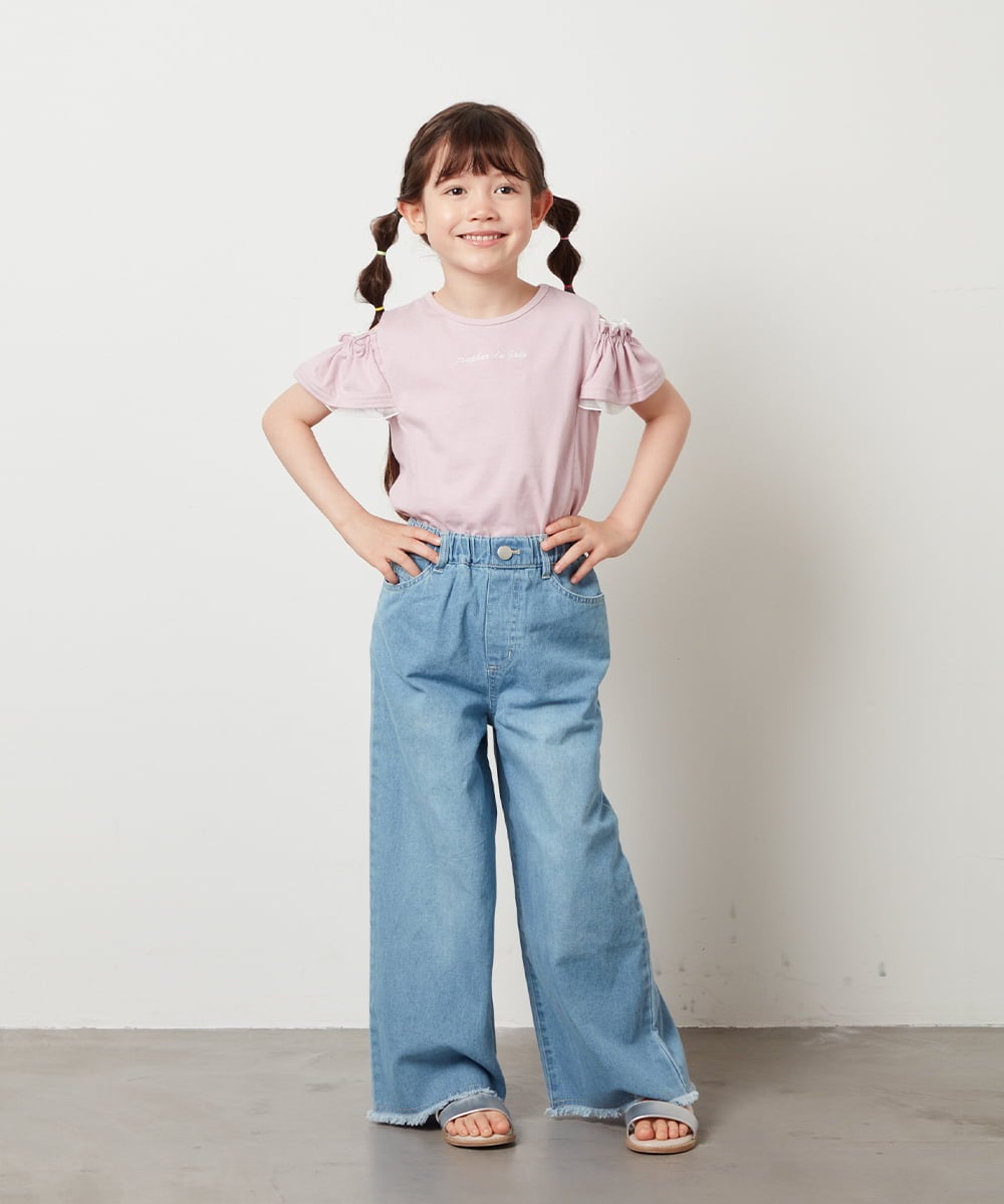 KJKGW04024 a.v.v KIDS(アー・ヴェ・ヴェ) [140-150]オフショルフリルスリーブカットソー ライトブルー