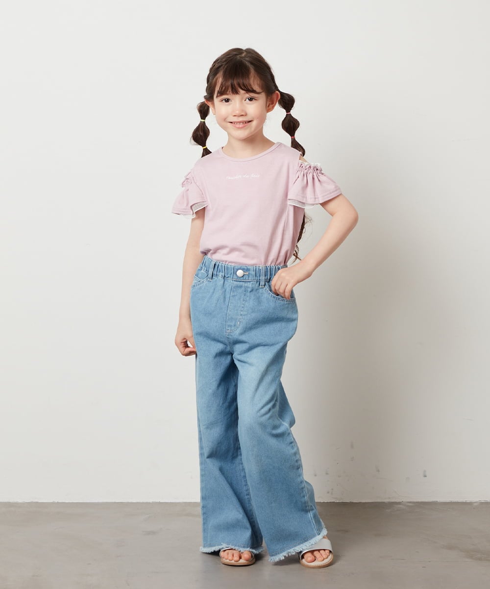 KJKGW04024 a.v.v KIDS(アー・ヴェ・ヴェ) [140-150]オフショルフリルスリーブカットソー ライトブルー