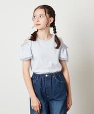 KJKGW04024 a.v.v KIDS(アー・ヴェ・ヴェ) [140-150]オフショルフリルスリーブカットソー ライトブルー