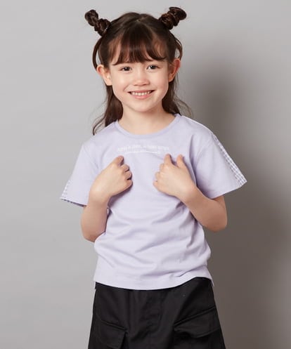 a.v.v(アー・ヴェ・ヴェ) [140-150]ギンガムスリーブ゛Tシャツ ラベンダー/紫 140