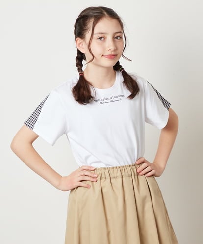 KJKGW08014 a.v.v KIDS [140-150]ギンガムスリーブﾞTシャツ