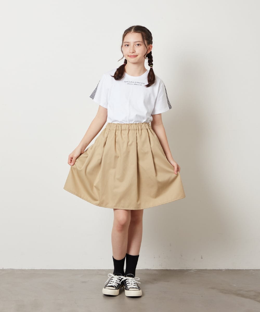 KJKGW08014 a.v.v KIDS(アー・ヴェ・ヴェ) [140-150]ギンガムスリーブﾞTシャツ ブラック