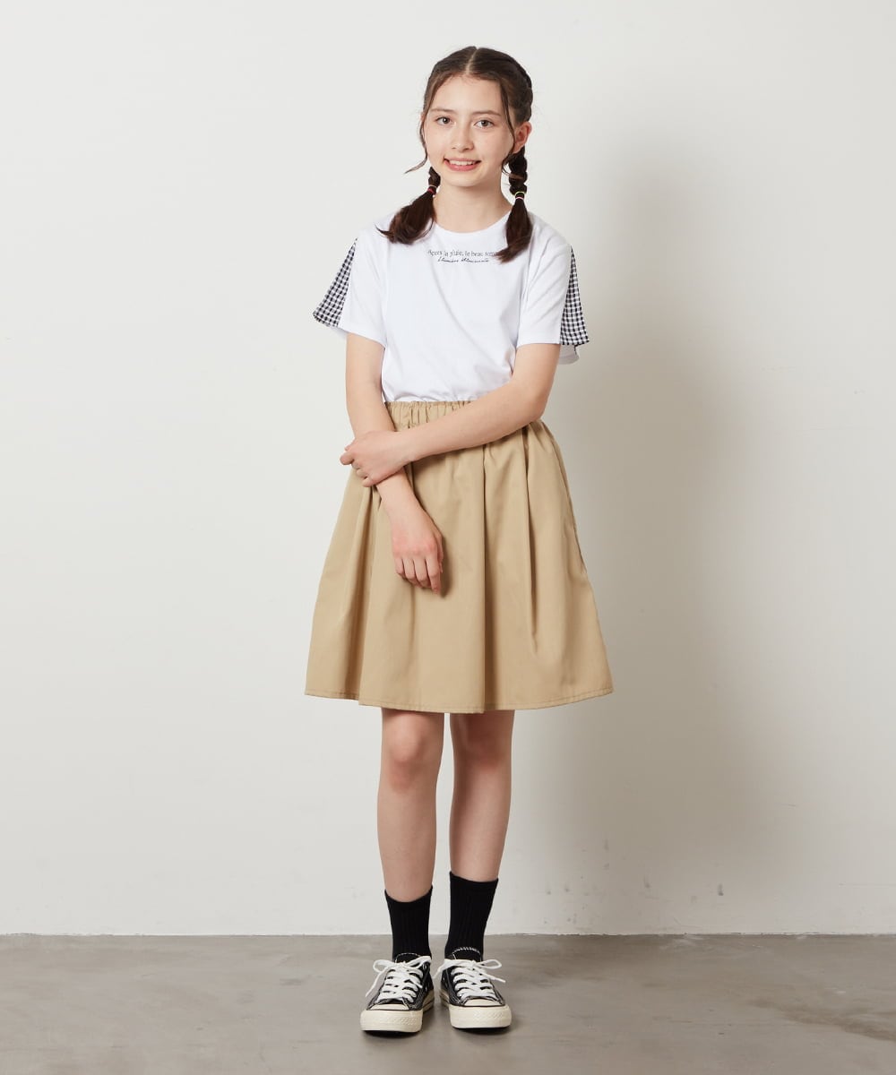 KJKGW08014 a.v.v KIDS(アー・ヴェ・ヴェ) [140-150]ギンガムスリーブﾞTシャツ ブラック