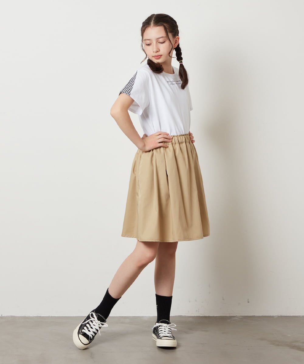 KJKGW08014 a.v.v KIDS(アー・ヴェ・ヴェ) [140-150]ギンガムスリーブﾞTシャツ ブラック