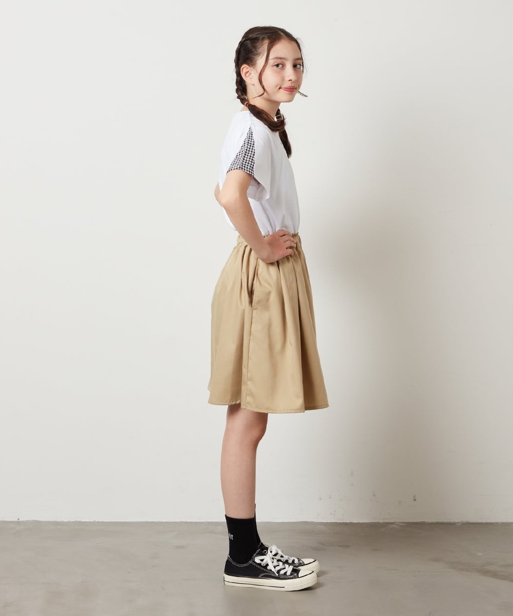 KJKGW08014 a.v.v KIDS(アー・ヴェ・ヴェ) [140-150]ギンガムスリーブﾞTシャツ ブラック