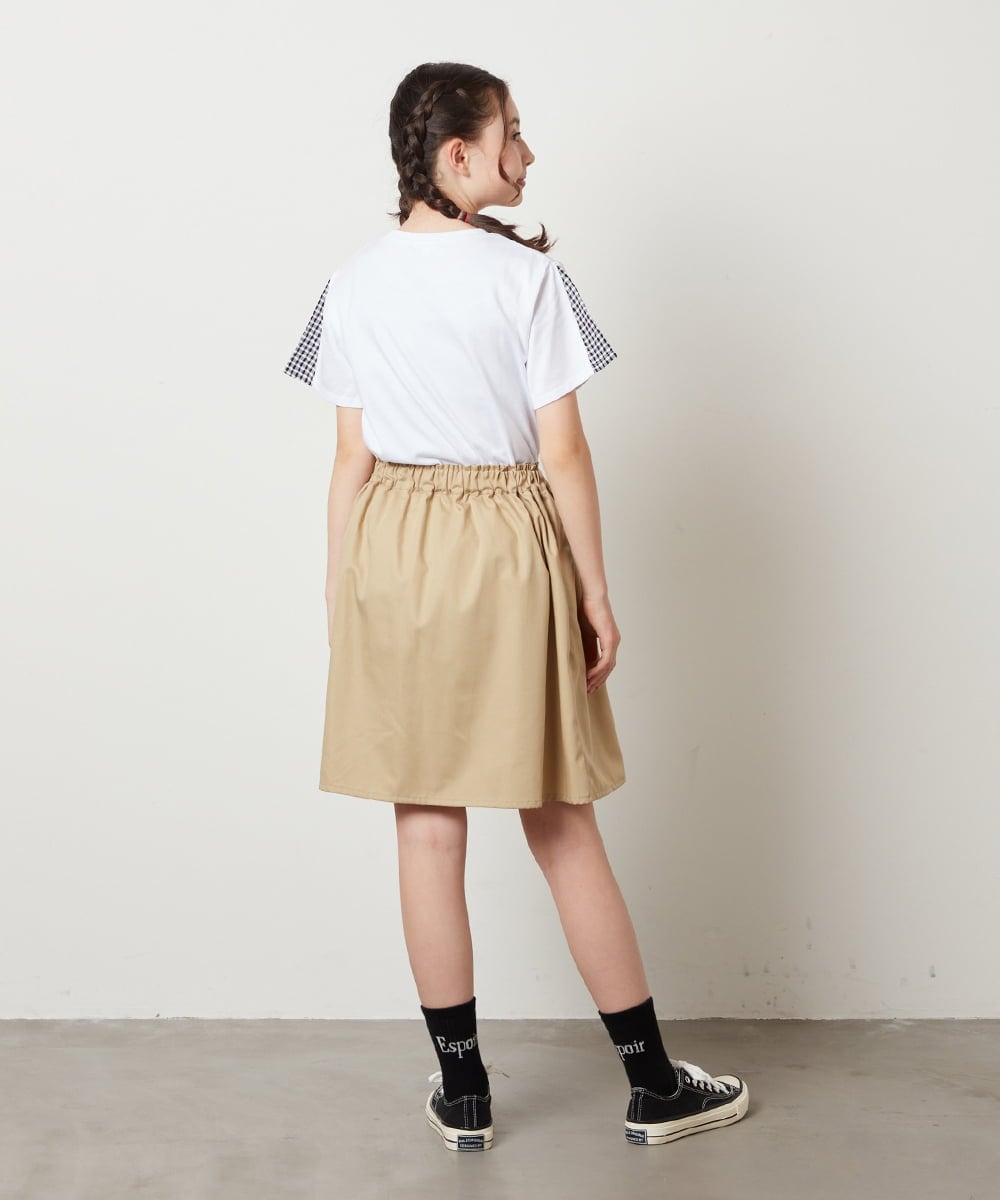 KJKGW08014 a.v.v KIDS(アー・ヴェ・ヴェ) [140-150]ギンガムスリーブﾞTシャツ ブラック