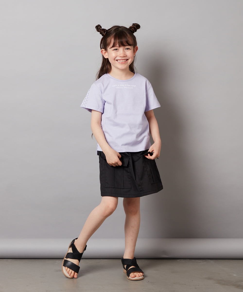 KJKGW08014 a.v.v KIDS(アー・ヴェ・ヴェ) [140-150]ギンガムスリーブﾞTシャツ ブラック