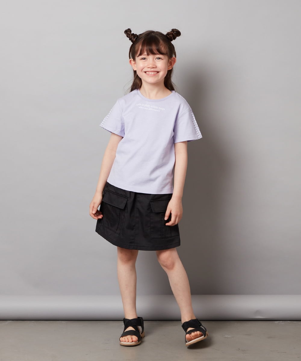 KJKGW08014 a.v.v KIDS(アー・ヴェ・ヴェ) [140-150]ギンガムスリーブﾞTシャツ ブラック
