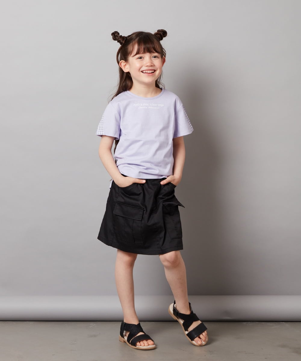KJKGW08014 a.v.v KIDS(アー・ヴェ・ヴェ) [140-150]ギンガムスリーブﾞTシャツ ブラック