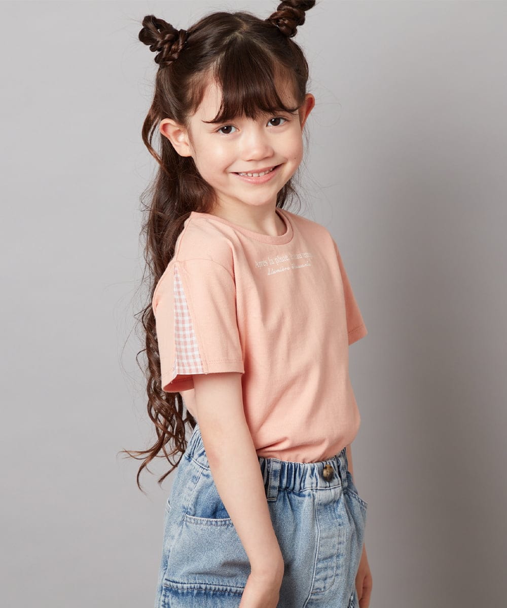 KJKGW08014 a.v.v KIDS(アー・ヴェ・ヴェ) [140-150]ギンガムスリーブﾞTシャツ ブラック