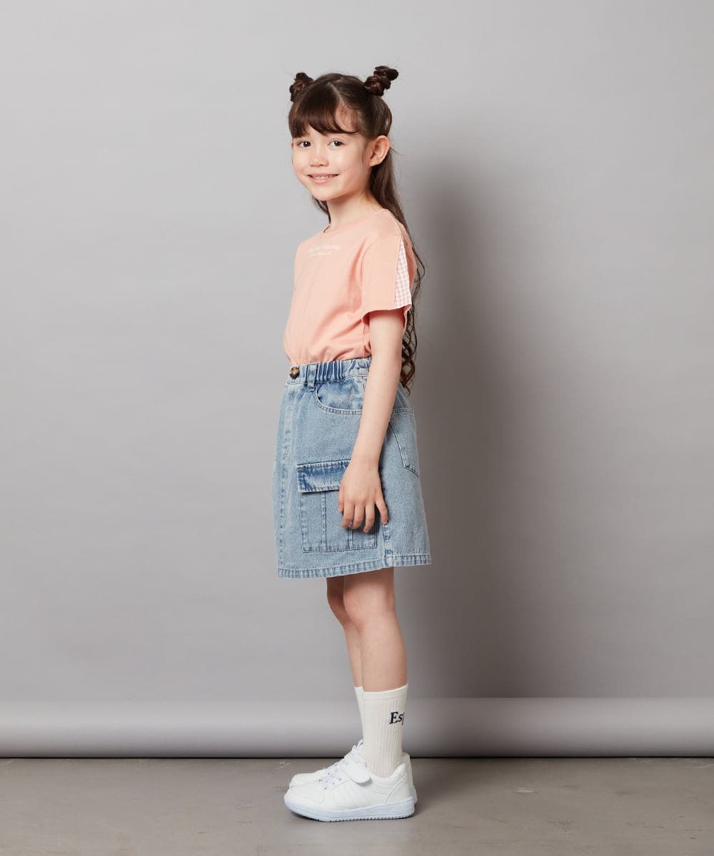 KJKGW08014 a.v.v KIDS(アー・ヴェ・ヴェ) [140-150]ギンガムスリーブﾞTシャツ ブラック
