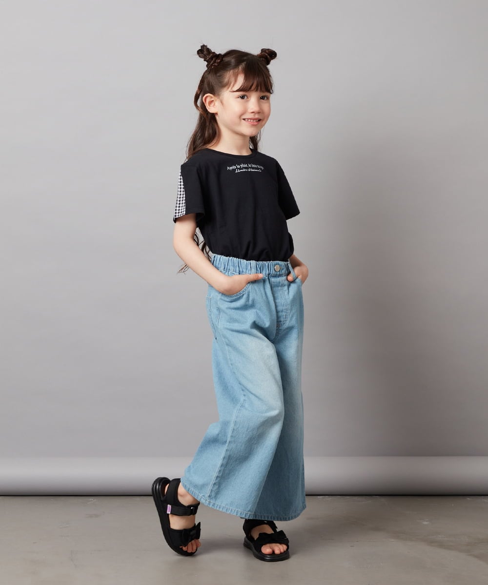 KJKGW08014 a.v.v KIDS(アー・ヴェ・ヴェ) [140-150]ギンガムスリーブﾞTシャツ ブラック