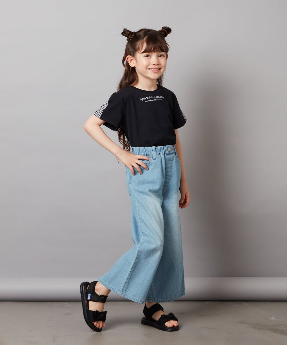 KJKGW08014 a.v.v KIDS(アー・ヴェ・ヴェ) [140-150]ギンガムスリーブﾞTシャツ ブラック