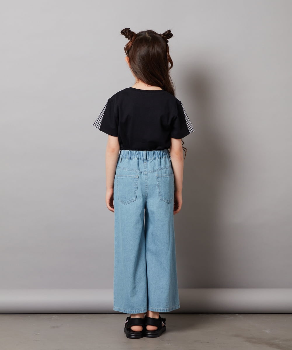 KJKGW08014 a.v.v KIDS(アー・ヴェ・ヴェ) [140-150]ギンガムスリーブﾞTシャツ ブラック