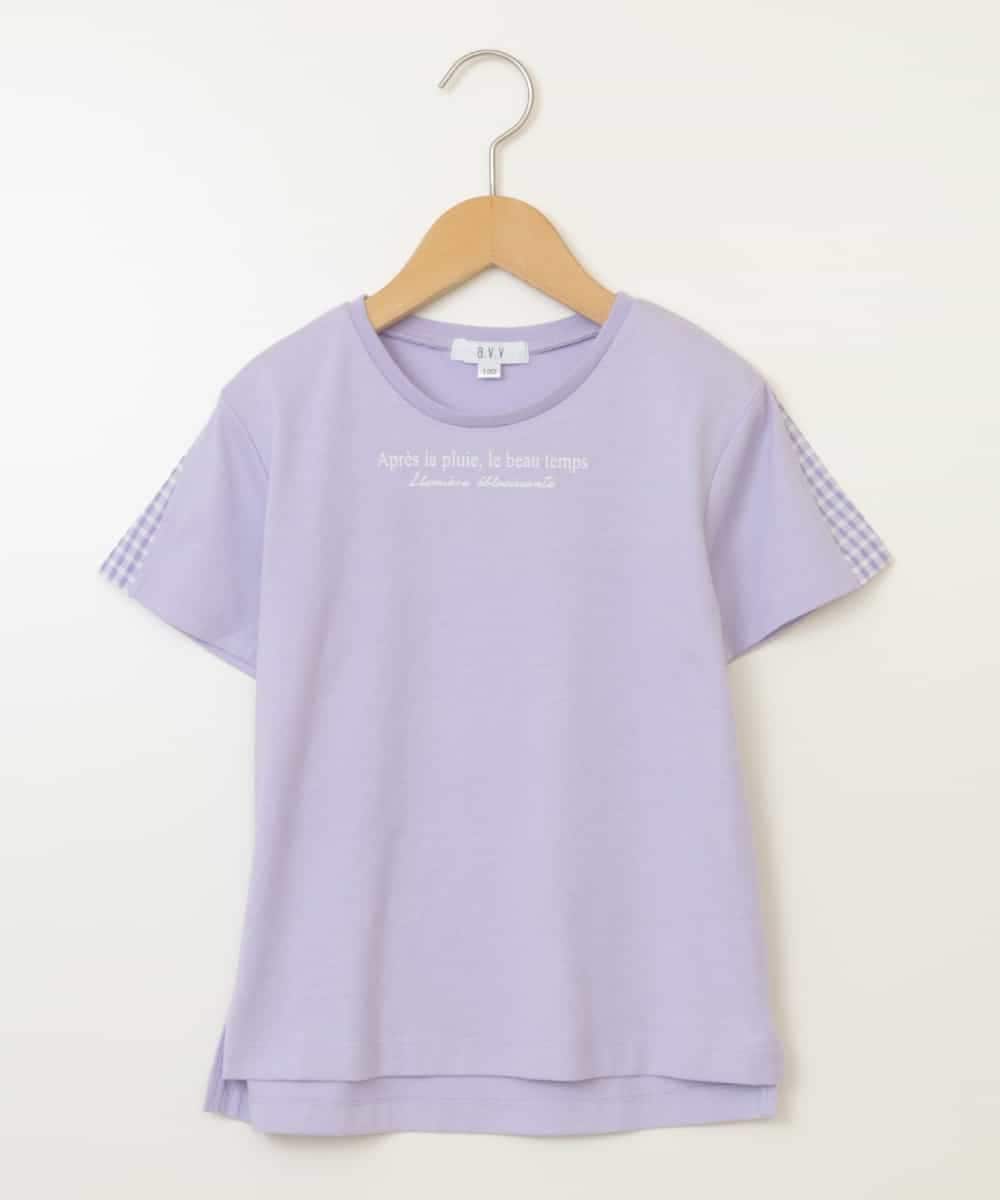 KJKGW08014 a.v.v KIDS(アー・ヴェ・ヴェ) [140-150]ギンガムスリーブﾞTシャツ ラベンダー