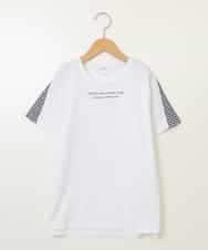 KJKGW08014 a.v.v KIDS(アー・ヴェ・ヴェ) [140-150]ギンガムスリーブﾞTシャツ ホワイト