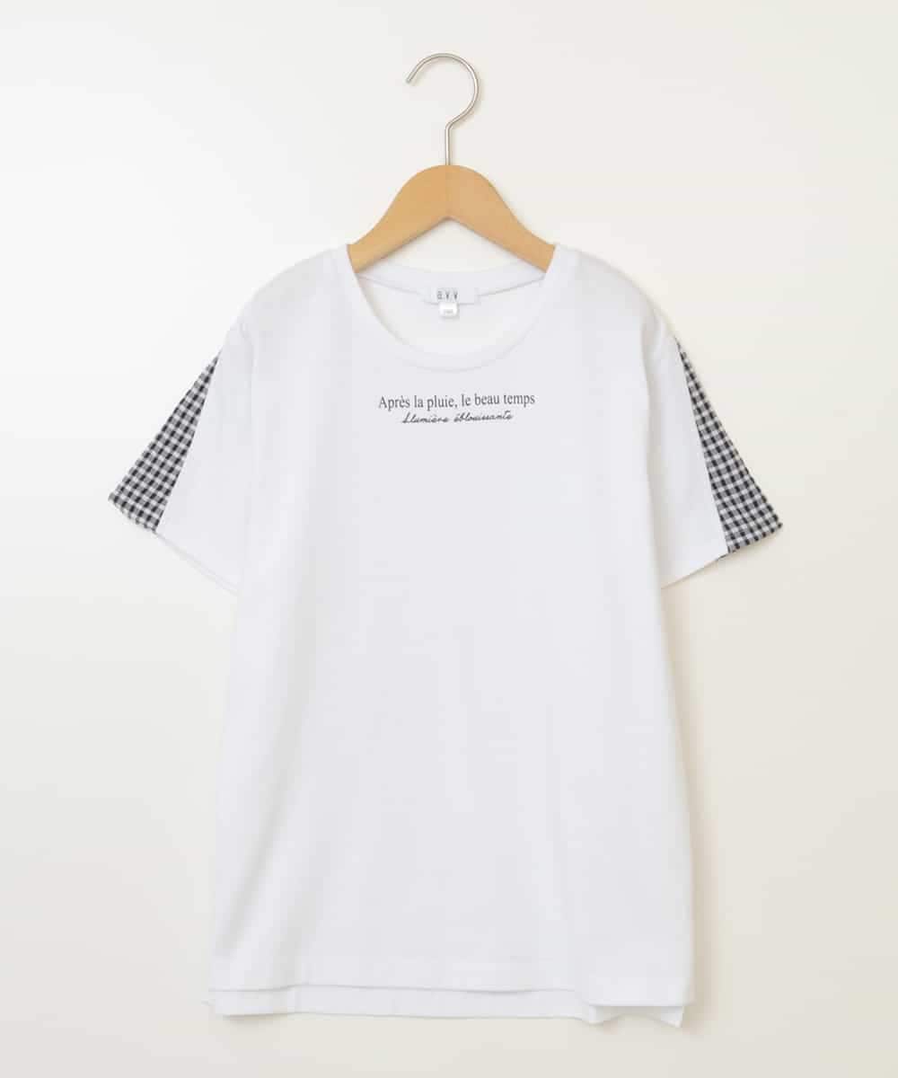 KJKGW08014 a.v.v KIDS(アー・ヴェ・ヴェ) [140-150]ギンガムスリーブﾞTシャツ ホワイト