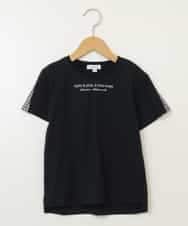 KJKGW08014 a.v.v KIDS(アー・ヴェ・ヴェ) [140-150]ギンガムスリーブﾞTシャツ ブラック