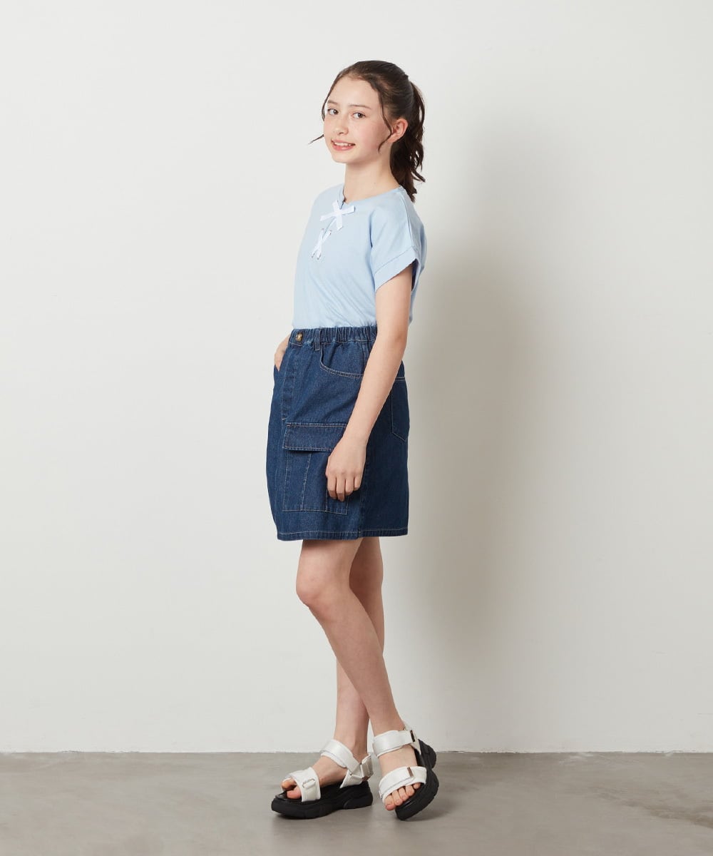 KJKGW10024 a.v.v KIDS(アー・ヴェ・ヴェ) [140-150]フロントレースUPTシャツ ライトブルー