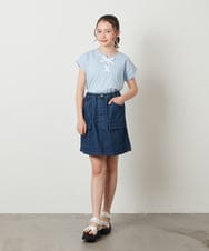 KJKGW10024 a.v.v KIDS(アー・ヴェ・ヴェ) [140-150]フロントレースUPTシャツ ライトブルー