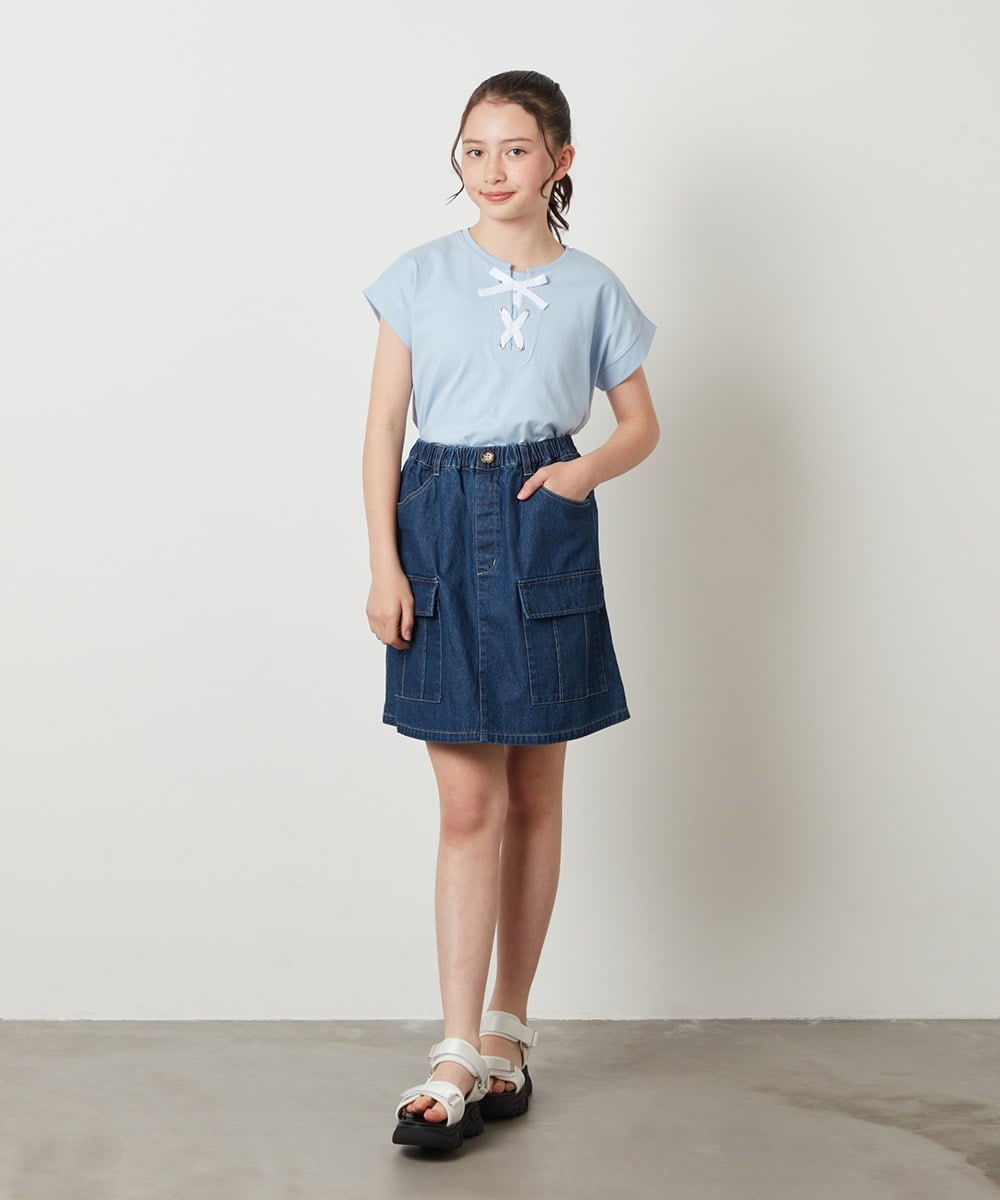 KJKGW10024 a.v.v KIDS(アー・ヴェ・ヴェ) [140-150]フロントレースUPTシャツ ライトブルー