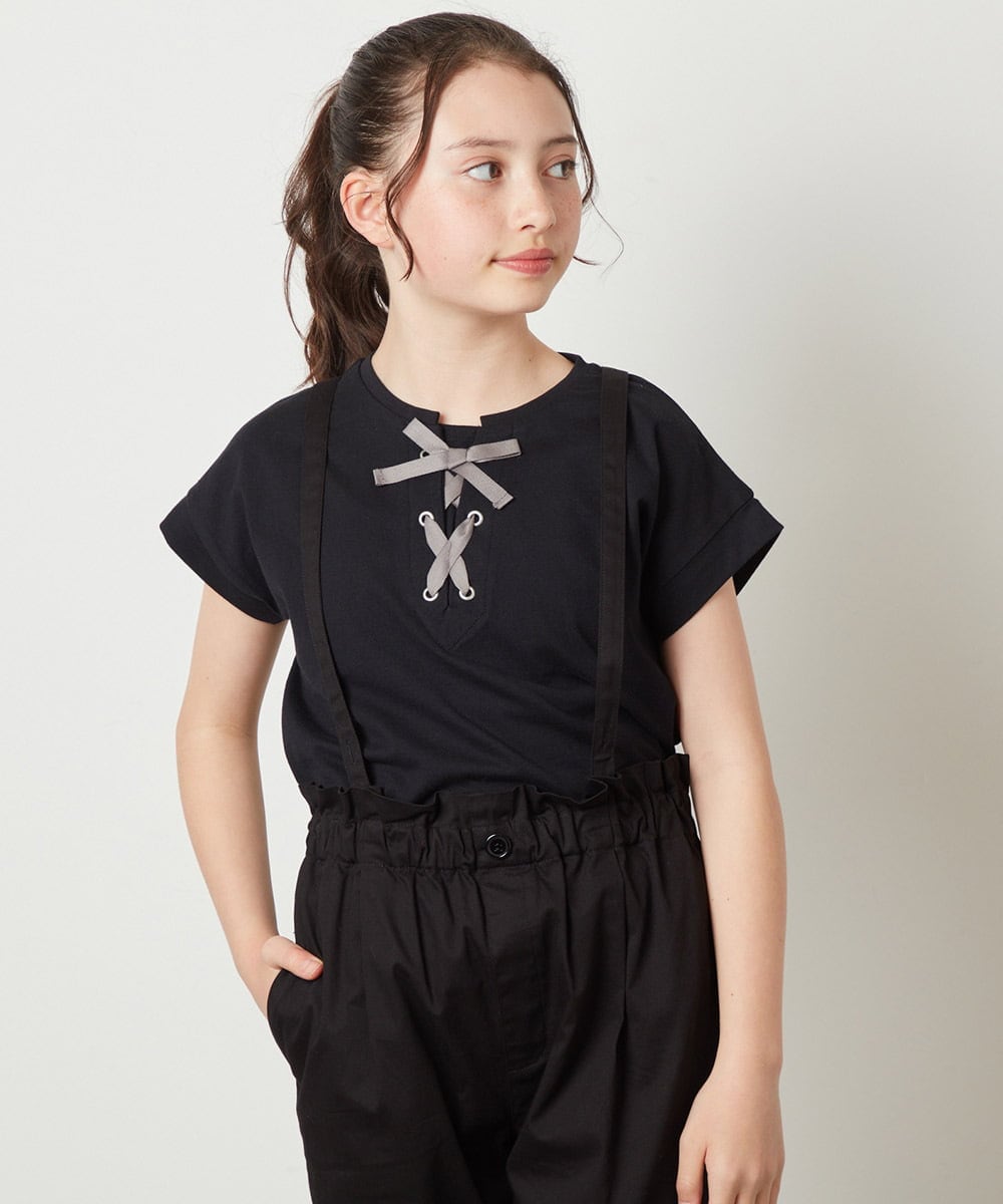 KJKGW10024 a.v.v KIDS(アー・ヴェ・ヴェ) [140-150]フロントレースUPTシャツ ライトブルー