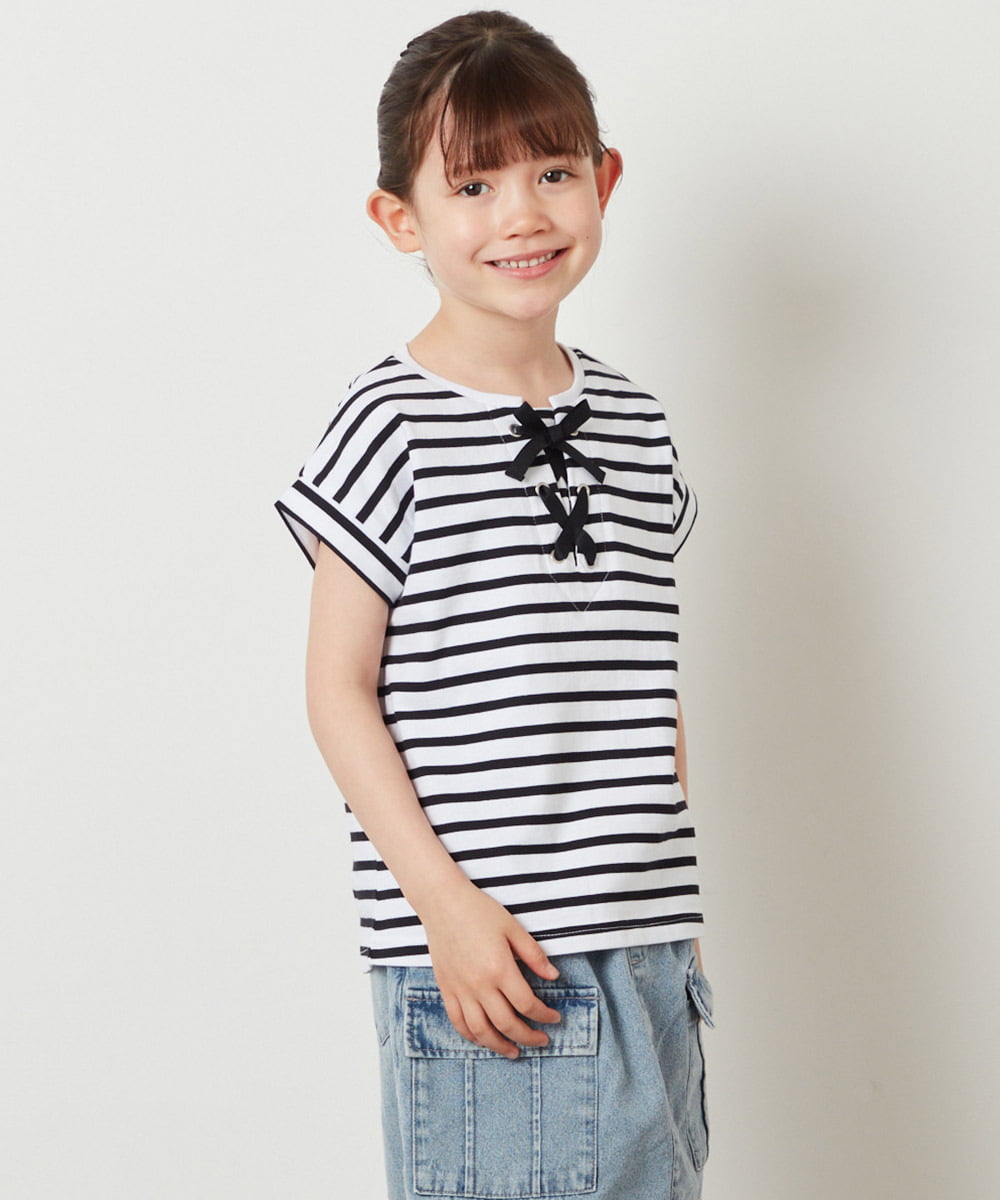 KJKGW10024 a.v.v KIDS(アー・ヴェ・ヴェ) [140-150]フロントレースUPTシャツ ライトブルー