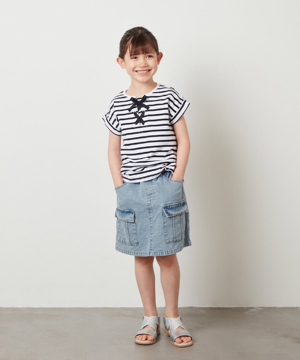 KJKGW10024 a.v.v KIDS(アー・ヴェ・ヴェ) [140-150]フロントレースUPTシャツ ライトブルー