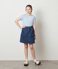KJKGW10024 a.v.v KIDS(アー・ヴェ・ヴェ) [140-150]フロントレースUPTシャツ ライトブルー