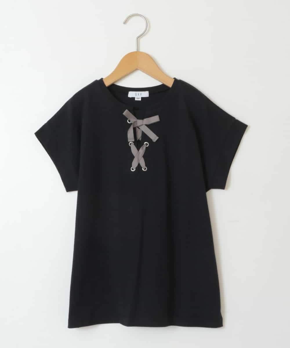 KJKGW10024 a.v.v KIDS(アー・ヴェ・ヴェ) [140-150]フロントレースUPTシャツ ブラック