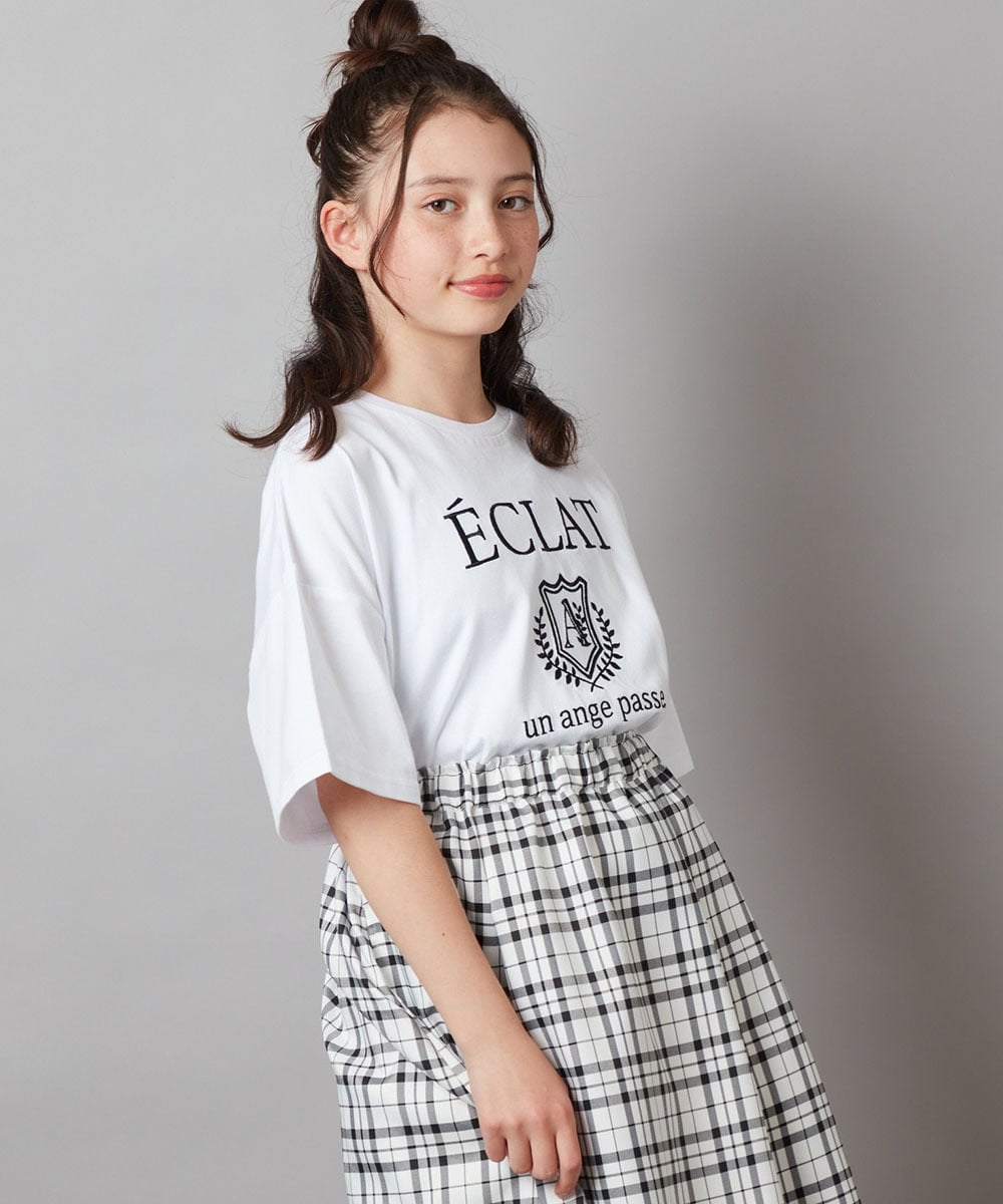 KJKGW11024 a.v.v KIDS(アー・ヴェ・ヴェ) [140-150]エンブレム刺繍オーバーシルエットＴシャツ ホワイト