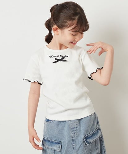 KJKGW12034 a.v.v KIDS [140-150]ロゴ刺繍入りプチリボンカットソー
