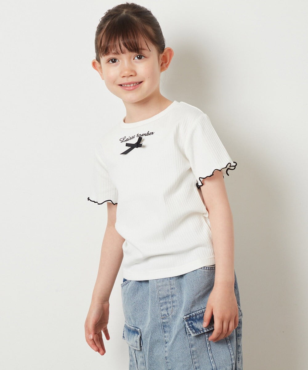 KJKGW12034 a.v.v KIDS(アー・ヴェ・ヴェ) [140-150]ロゴ刺繍入りプチリボンカットソー ホワイト