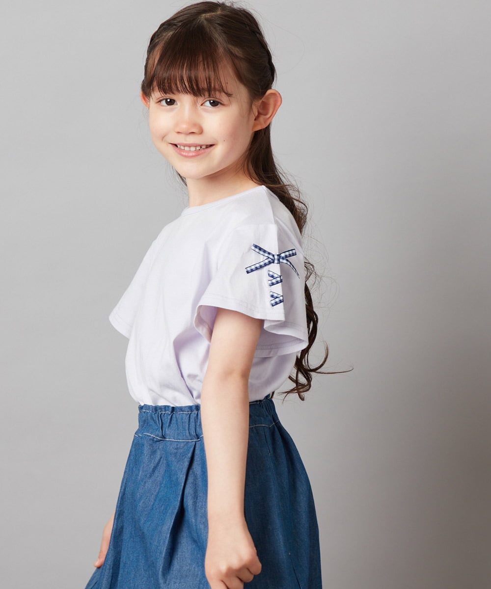 KJKGW14019 a.v.v KIDS(アー・ヴェ・ヴェ) [140-150]【WEB限定】袖レースアップリボンＴシャツ ラベンダー