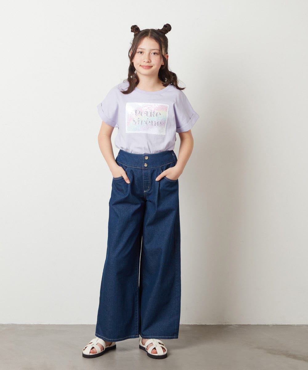 KJKGW40024 a.v.v KIDS(アー・ヴェ・ヴェ) [140-150]スパンコールTシャツ ラベンダー