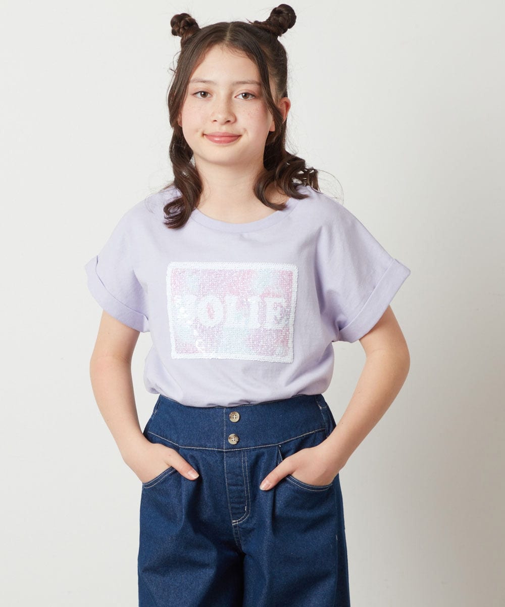 KJKGW40024 a.v.v KIDS(アー・ヴェ・ヴェ) [140-150]スパンコールTシャツ ラベンダー