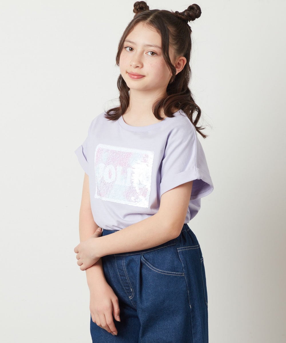 KJKGW40024 a.v.v KIDS(アー・ヴェ・ヴェ) [140-150]スパンコールTシャツ ラベンダー