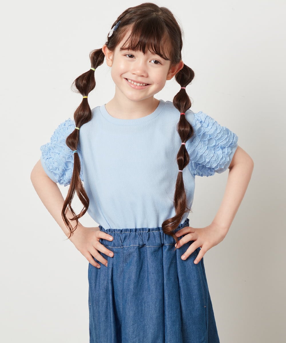 KJKGW42029 a.v.v KIDS(アー・ヴェ・ヴェ) [140-150]異素材フリルスリーブカットソー ホワイト