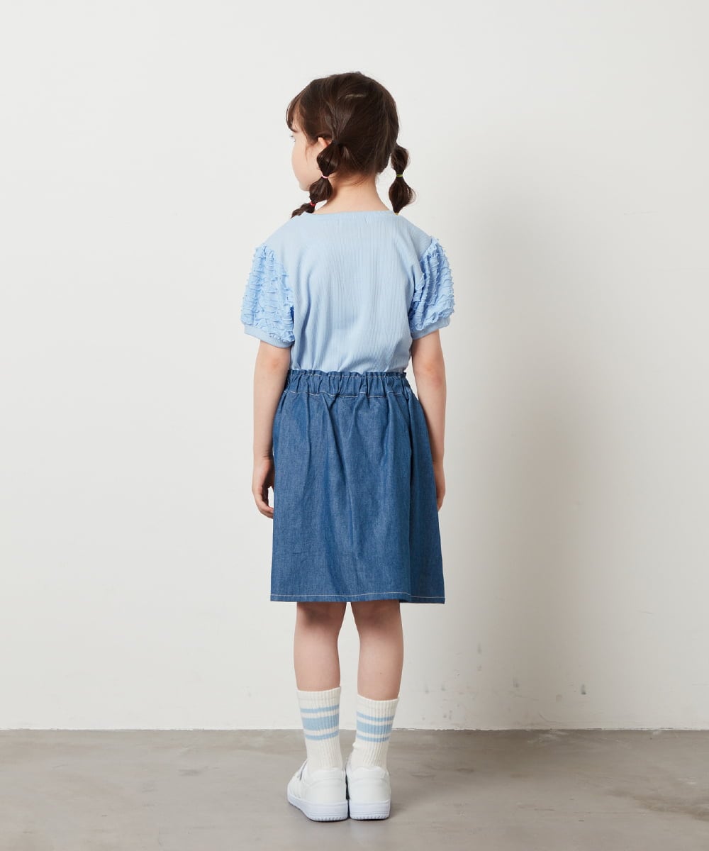 KJKGW42029 a.v.v KIDS(アー・ヴェ・ヴェ) [140-150]異素材フリルスリーブカットソー ホワイト