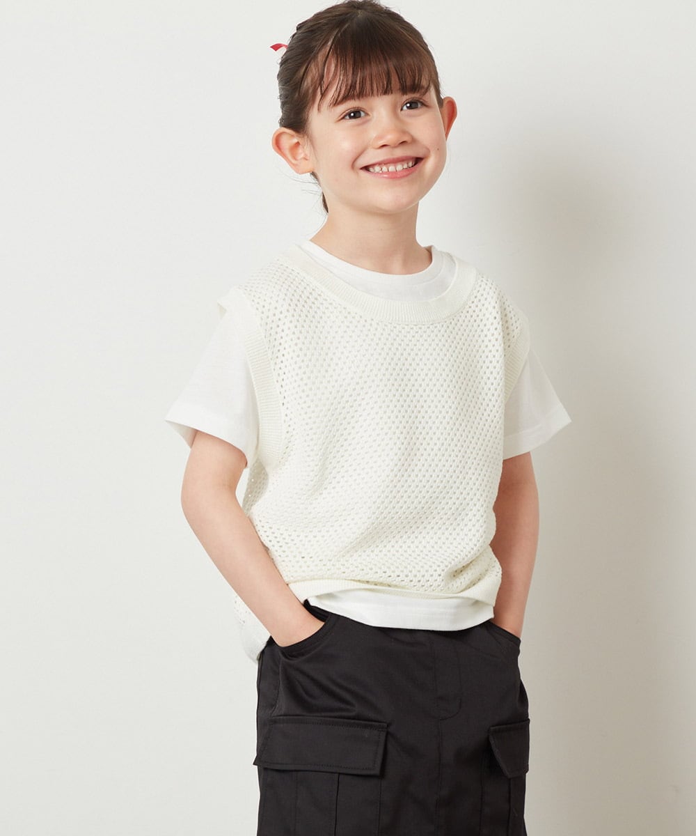 KJKGX01049 a.v.v KIDS(アー・ヴェ・ヴェ) [160]【2点セット】メッシュ編みニットベストセット ブラック