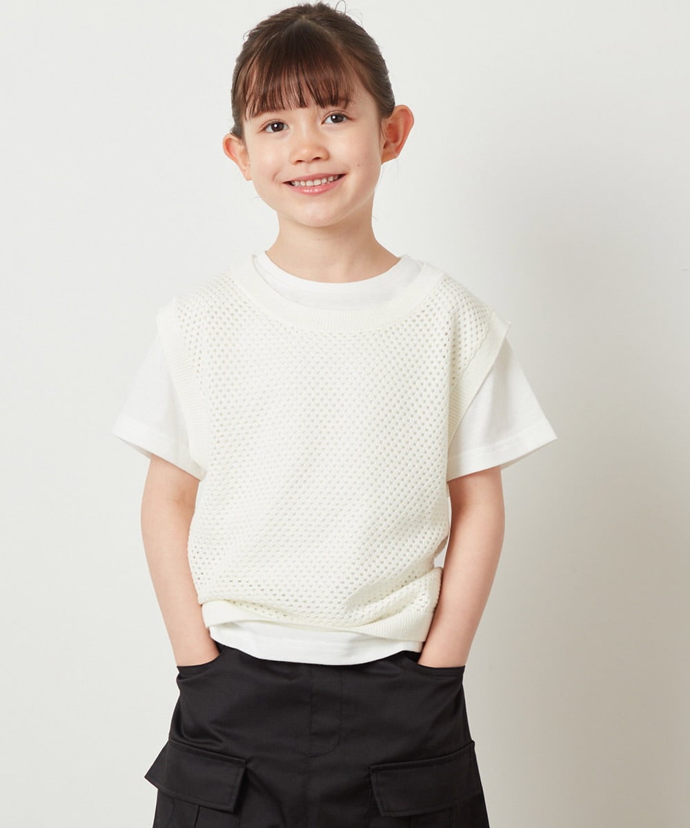 KJKGX01049 a.v.v KIDS(アー・ヴェ・ヴェ) [160]【2点セット】メッシュ編みニットベストセット ブラック