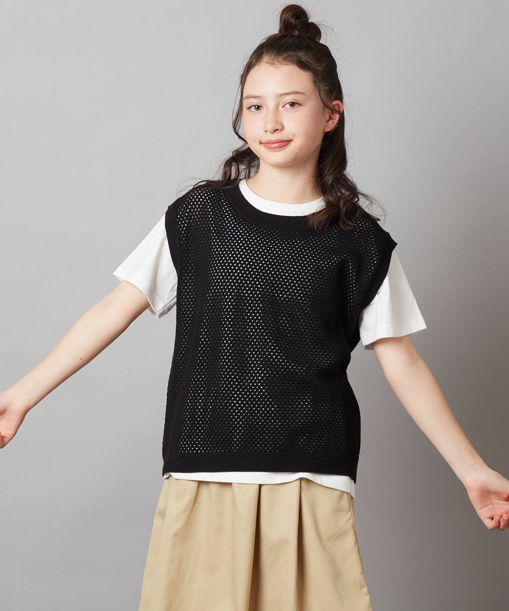 KJKGX01049 a.v.v KIDS(アー・ヴェ・ヴェ) [160]【2点セット】メッシュ編みニットベストセット ブラック
