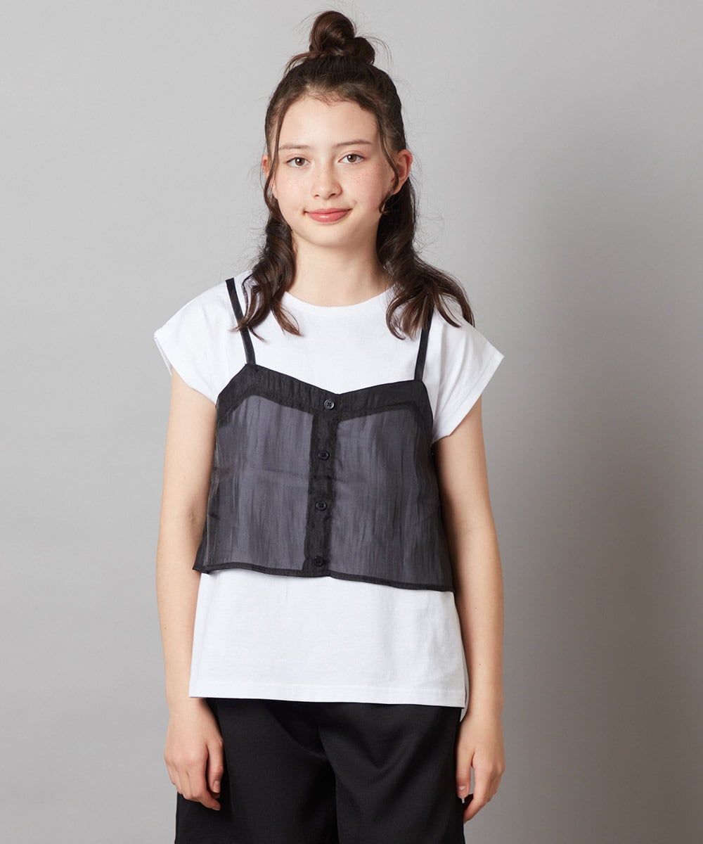 KJKGX02034 a.v.v KIDS(アー・ヴェ・ヴェ) [160]シアーキャミドッキングＴシャツ ブラック