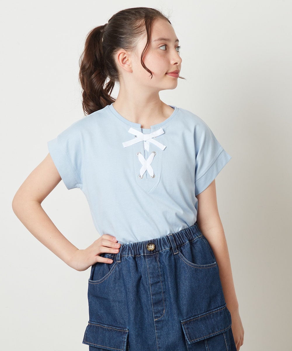 KJKGX10029 a.v.v KIDS(アー・ヴェ・ヴェ) [160]フロントレースUPTシャツ ブラック
