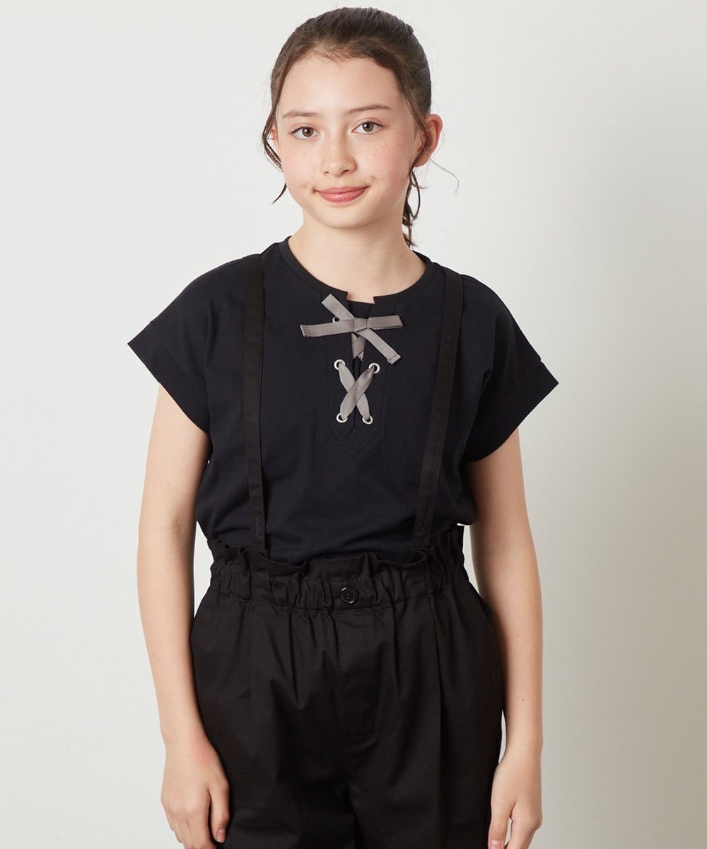 KJKGX10029 a.v.v KIDS(アー・ヴェ・ヴェ) [160]フロントレースUPTシャツ ブラック